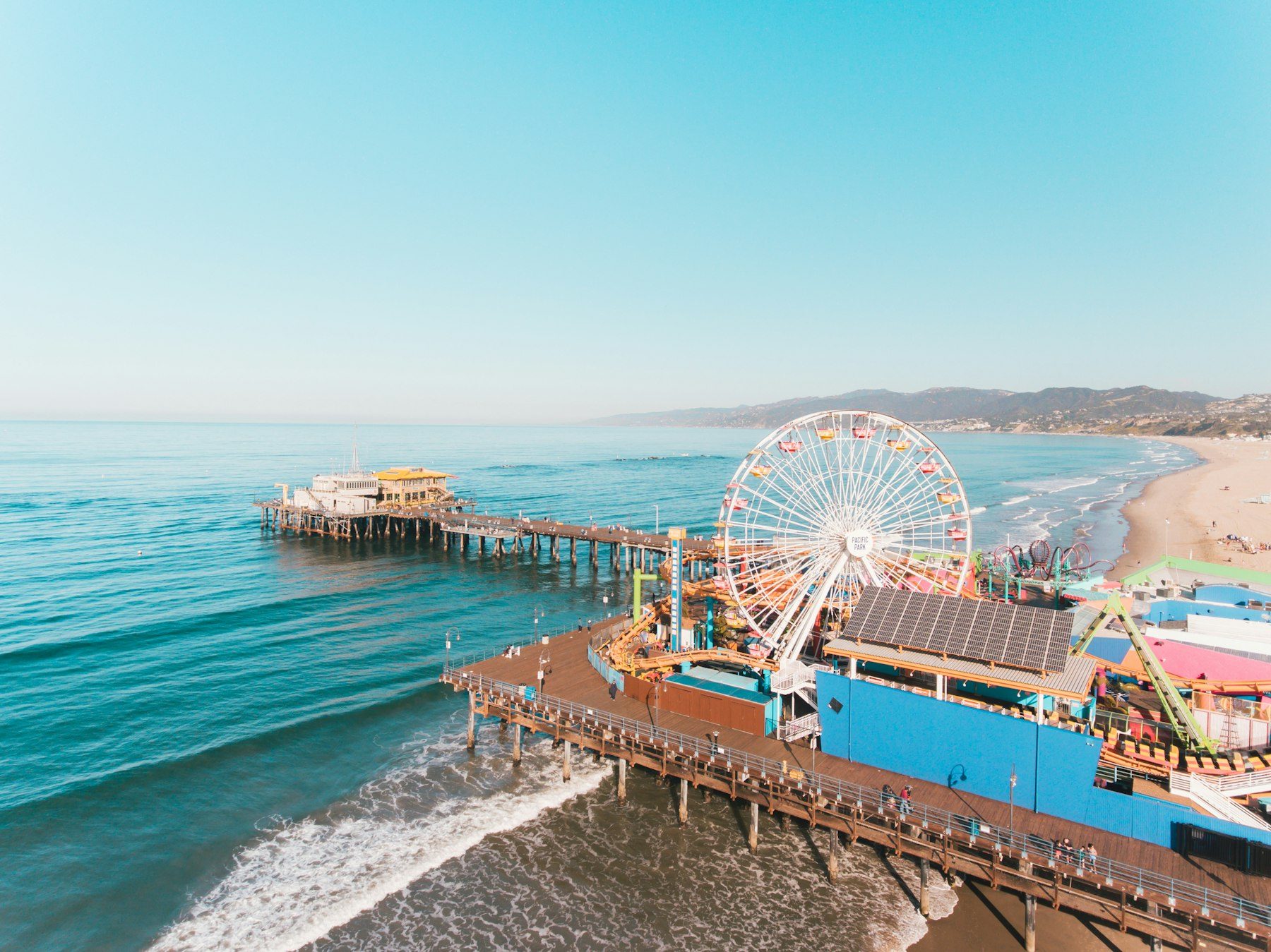 Santa Monica Pier and Pacific Park from above
